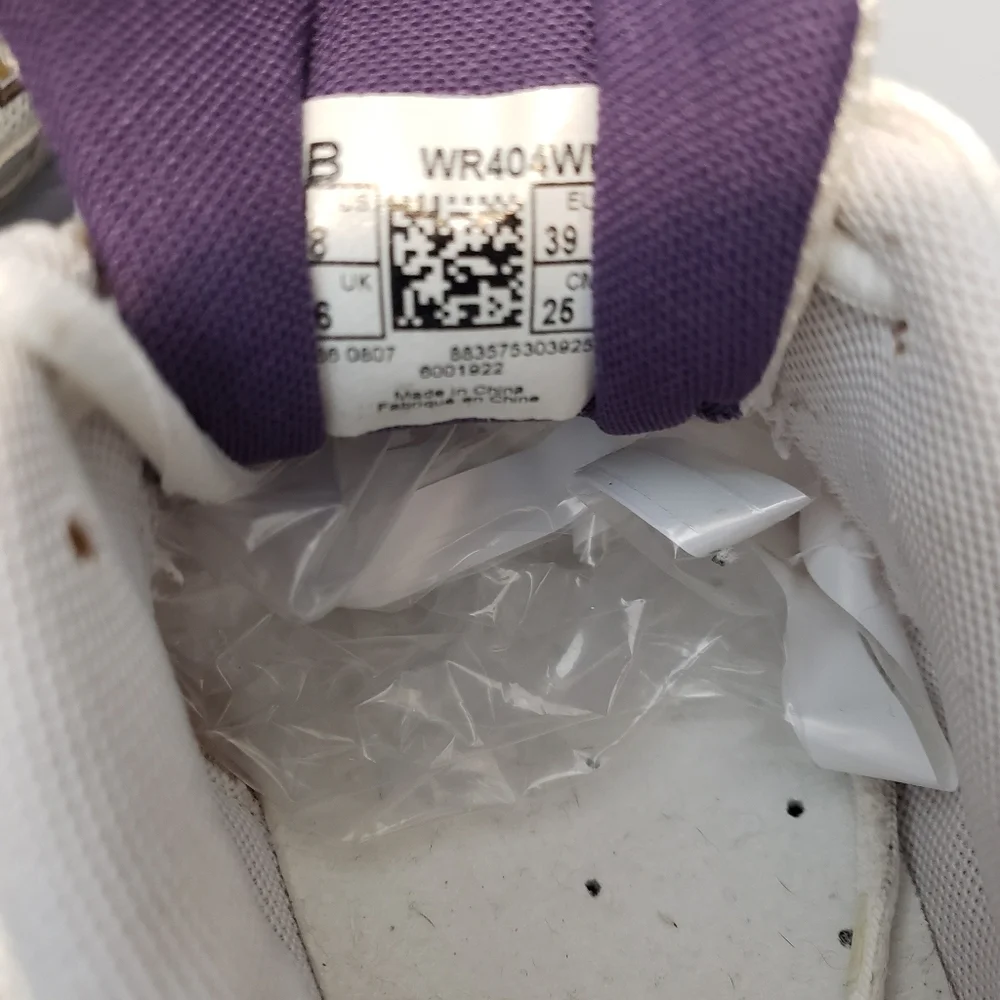 New Balance White and Silver Athletic Sneakers with Purple Accents